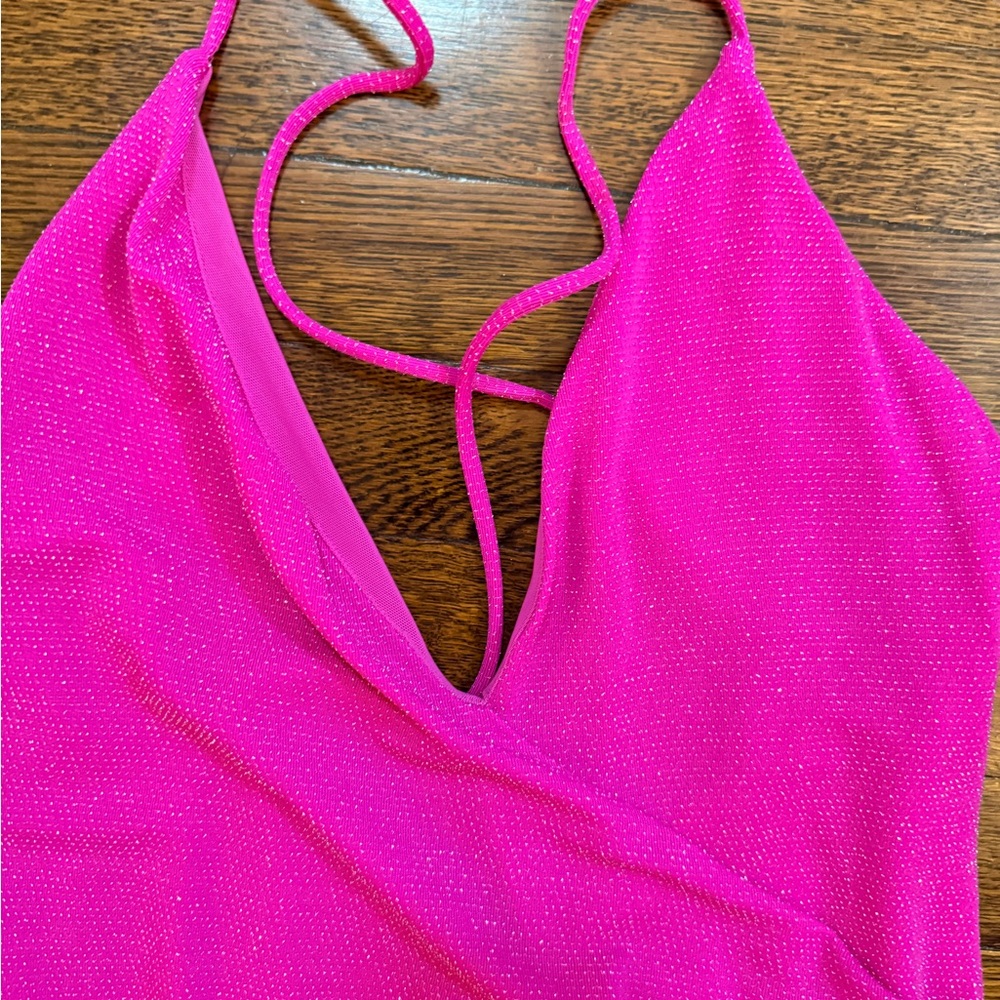 NBD Hot Pink Glitter Maxi Dress with High Leg Slit - Picture 12 of 12